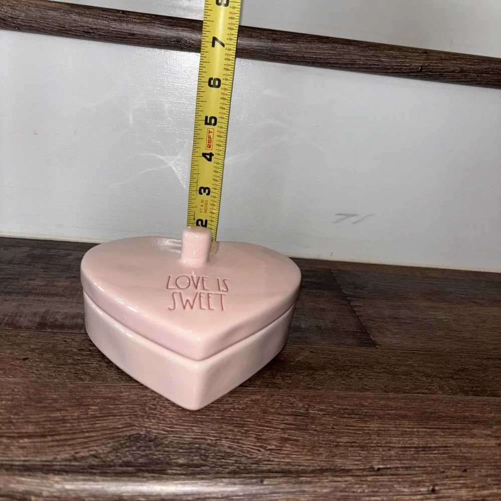 Rae Dunn Ceramic 5x2in Pink Heart Love Is Sweet Jewelry Trinket Box
